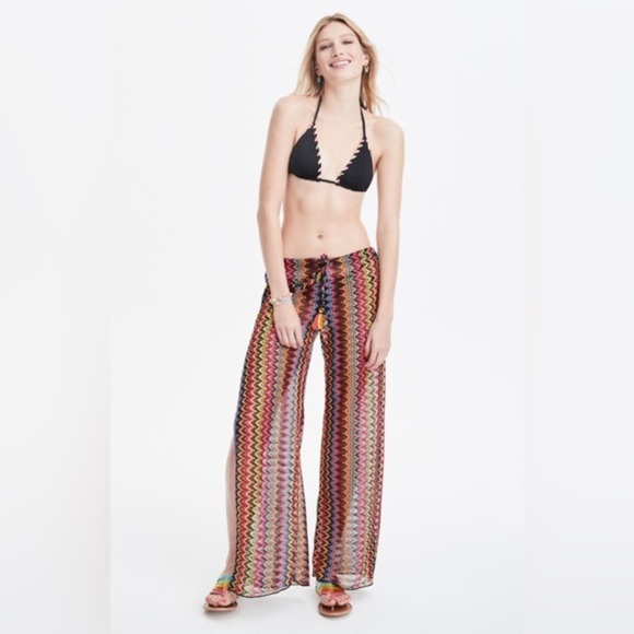 NWT Becca Carnavale Rainbow Sheer Woven Missoni Inspired Cover-Up Pants Large - Picture 2 of 16